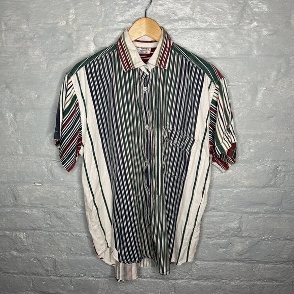 Other - Vintage Mic Stripe Button Short Sleeve Cotton Casual Shirt Chest Pocket Oman M